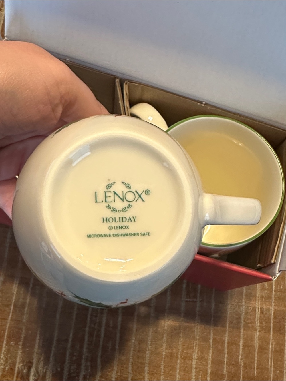 Lenox Holiday Cream Mugs with Green Holly and Red Berry Accents - Set of 2 - Picture 15 of 16